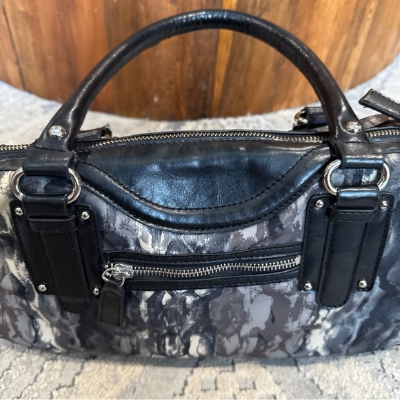 ETIENNE AIGNER Large Shoulder Bag Leather And Fabric Monogram Black Purple F - Picture 8 of 12